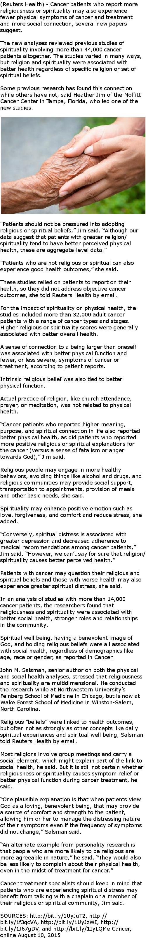 Spirituality may be tied to easier cancer course